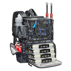 NNETM Fishing Tackle Backpack with Rod Holder & Trays