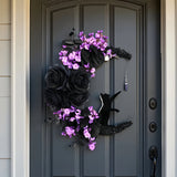NNETM Halloween Black Cat Crescent Moon Wreath