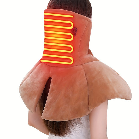 NNETM USB Heated Neck Massage Pad with 3-Level Temperature Control(Brown)