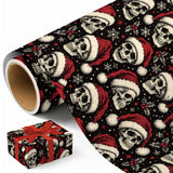Black Christmas Skull Gift Wrapping Paper Poinsettia 17.7 × 118 Inches