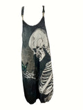 Plus Size Skull Asymmetrical Printed Women's Jumpsuit