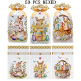 NNETM 50-Pack Easter Bunny Gift Bags with Ribbons