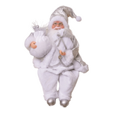 Sitting Santa Claus Figurine White & Silver 1pc 13-In