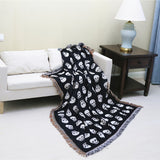 NNETM Cozy Bohemian Blanket with White Skull Print & Tassel Trim