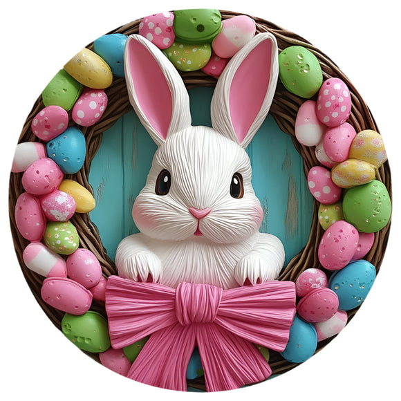 NNETM Aluminum Easter Bunny Wreath Wall Sign