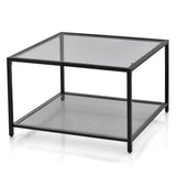 NNECW 70 CM Modern 2-Tier Square Glass Coffee Table with Mesh Shelf-Grey