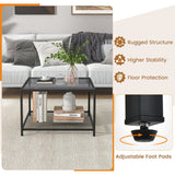 NNECW 70 CM Modern 2-Tier Square Glass Coffee Table with Mesh Shelf-Grey