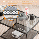 NNECW 70 CM Modern 2-Tier Square Glass Coffee Table with Mesh Shelf-Grey