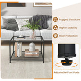 NNECW 70 CM Modern 2-Tier Square Glass Coffee Table with Mesh Shelf-White