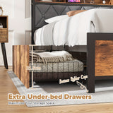 NNETM Queen Size Bed Frame with Drawers, Shelf, Headboard & Charging Station(Brown)