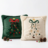 Christmas Tree Cushion Cover Set of 2 Plush Bow & Star Design