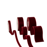 3-Roll Burgundy Velvet Ribbon Set Soft Flocked Velvet Trim