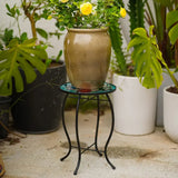NNETM Terrance Floral Patio Side Table - Small Outdoor Glass End Table