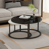 NNEOBA Elegance in Contrast: Set of 2 Round Nesting Marble Coffee Tables in Style9: Black and White