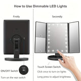 NNETM LED Lights 2X 3X Magnification Lighted Makeup Mirror,  Touch Control, Trifold Makeup Mirror, Rechargeable and dimmable light