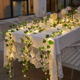 5M Artificial Leaf LED String Lights – 50 LED Warm White Battery-Powered Garland
