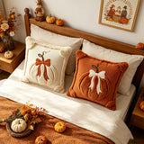 2pcs Plush Pumpkin Bow Decorated Pillow Covers 45.72x45.72 cm, Huge Pumpkin Bow Decorated Pillowcases, Soft and Comfortable, Suitable for Thanksgiving, Halloween and Christmas Home Sofa Bed Decoration (pillow Core Not Included)