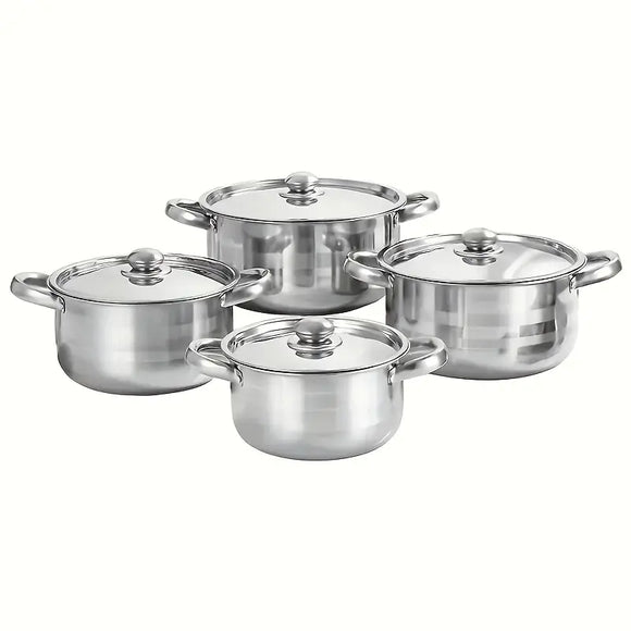 NNETM Premium 8-Piece Stainless Steel Pot Set - Heavy-Duty