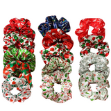 14pcs Christmas Print Satin Scrunchie Set Multicolor