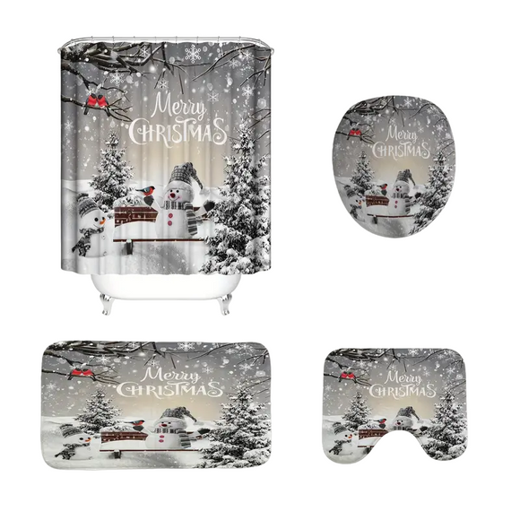 NNETM Frosty Friends: 4-Piece Christmas Snowman Shower Curtain Set