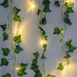 5M Artificial Leaf LED String Lights – 50 LED Warm White Battery-Powered Garland