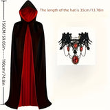NNETM Halloween Vampire Cape Set with Necklace Earrings Hood