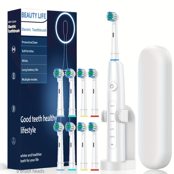 NNETM Electric Toothbrush Set with 8 Heads & Travel Case