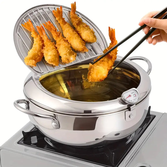 NNETM Stainless Steel Deep Fryer with Temperature Control and Oil Drop Filter Rack
