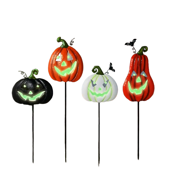 NNETM Spooktacular Glow: Set of 4 Halloween Fluorescent Pumpkin Yard Signs