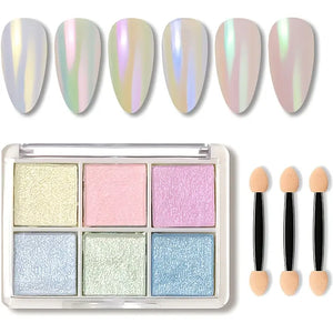 NNETM 6 Colors Chrome Mirror DIY Nail Powder Set Mermaid Nail Art Neon Pigment Powders and Glittering Effects