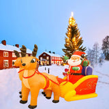 NNEOBA Christmas Santa Reindeer Sleigh Inflatable LED Yard Decor