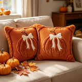 2pcs Plush Pumpkin Bow Decorated Pillow Covers 45.72x45.72 cm, Huge Pumpkin Bow Decorated Pillowcases, Soft and Comfortable, Suitable for Thanksgiving, Halloween and Christmas Home Sofa Bed Decoration (pillow Core Not Included)
