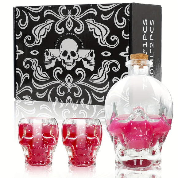 NNETM 2-Piece Skull Decanter Set - 750ml Crystal Wine Decanter