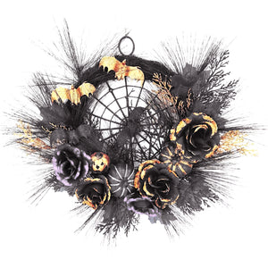 NNETM Halloween Wreath Spider Web Pumpkin Flowers Front Door