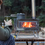 NNETM Stainless Steel Firewood Stove with Chimney - Outdoor Portable Camping Heater
