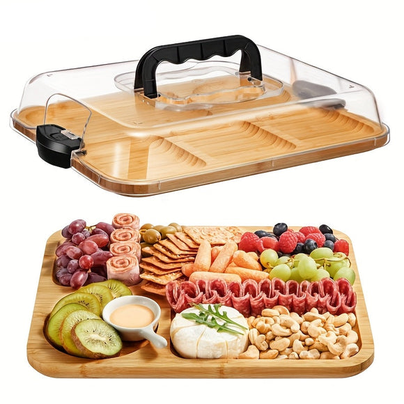 NNETM Bamboo Cheese Tray with Acrylic Lid