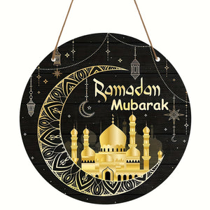 NNETM Ramadan Mubarak Wooden Wreath Sign