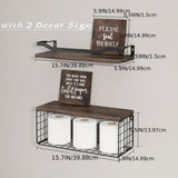 NNETM Rustic Charm: Wood Bathroom Shelves with Storage and Towel Bar