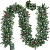 NNEOBA 8.86ft/270cm Handmade Christmas Garland with Red Berry Branches