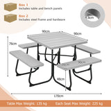 NNECW 8-person Square Picnic Table Bench Set with 4 Benches 225 KG Capacity-Grey