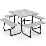 NNECW 8-person Square Picnic Table Bench Set with 4 Benches 225 KG Capacity-Grey