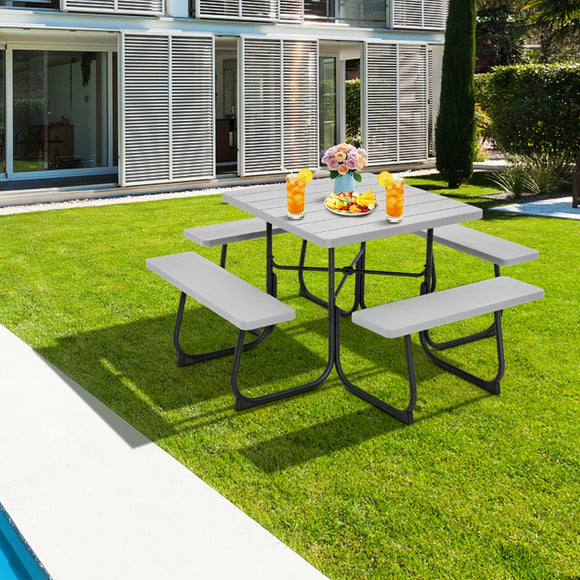 NNECW 8-person Square Picnic Table Bench Set with 4 Benches 225 KG Capacity-Grey