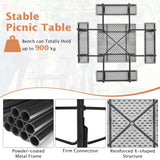 NNECW 8-person Square Picnic Table Bench Set with 4 Benches 225 KG Capacity-Grey