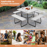 NNECW 8-person Square Picnic Table Bench Set with 4 Benches 225 KG Capacity-Grey
