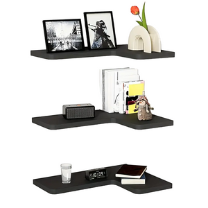 NNETM Contemporary Black Corner Floating Shelves - Set of 3