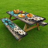 NNETM 3pcs Striped Polyester Elastic Picnic Table Cover Set