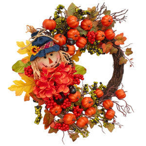 NNETM Halloween Autumn Scarecrow Wreath with Pumpkins
