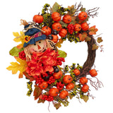 NNETM Halloween Autumn Scarecrow Wreath with Pumpkins