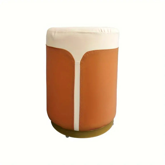 NNETM Solid Wood Frame Microfiber Leather Circular Dressing Stool in Orange Color
