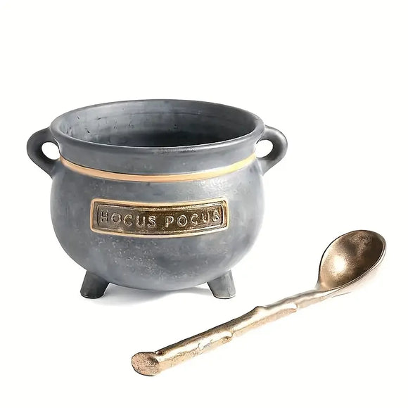 NNETM Mini Resin Pot With Black Stand - Witch Cauldron Serving Set